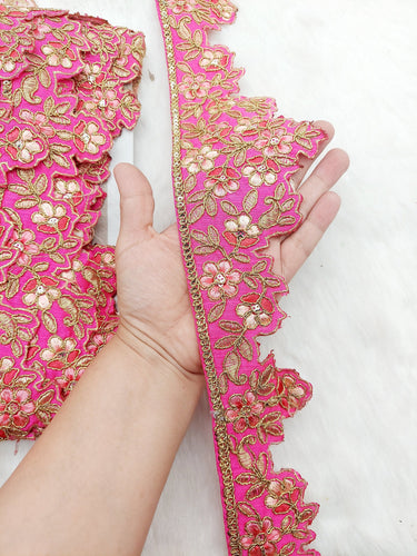 Hand Embroidered Cutwork Lace Trim In Gold Floral Embroidery, Sari Border, Trim by Yard